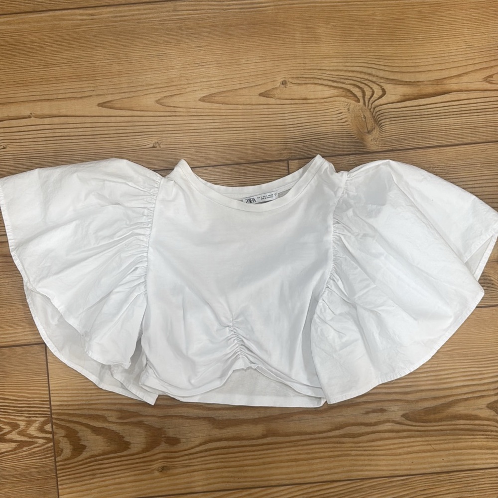 Zara White Ruffled Sleeve Top